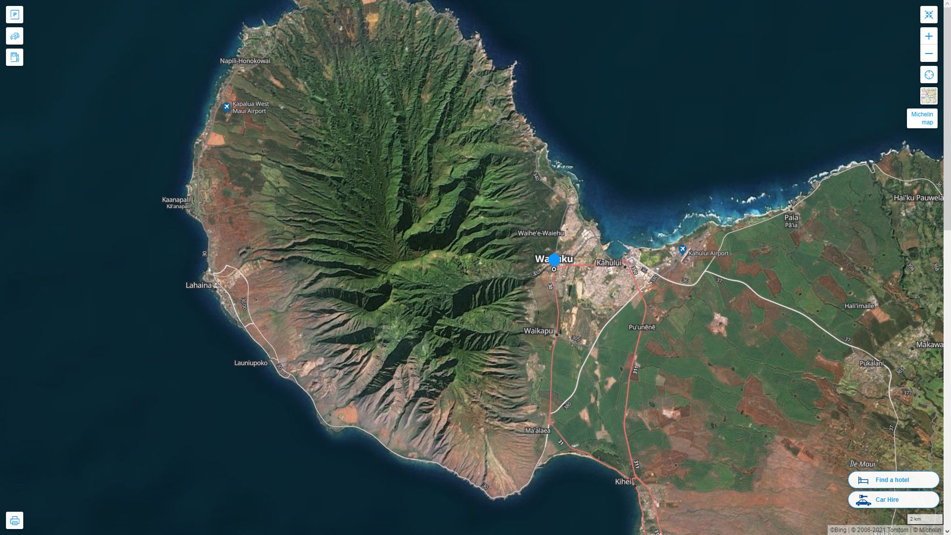 Wailuku Hawaii Highway and Road Map with Satellite View